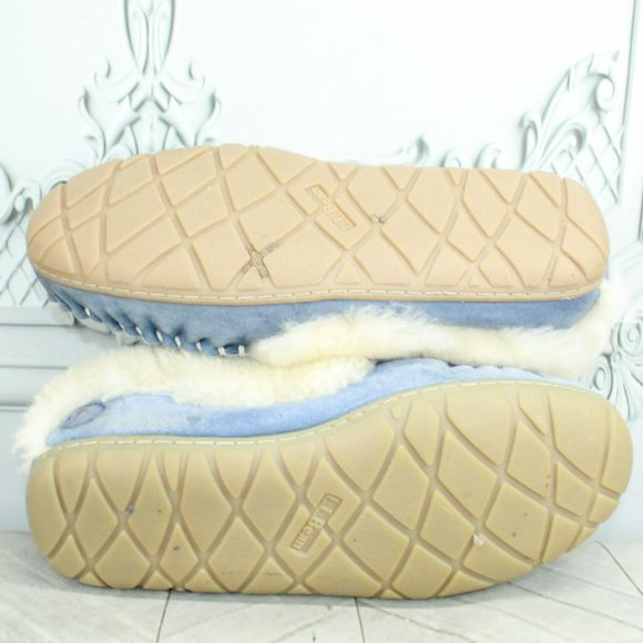 LL Bean Blue Suede Wicked Good Shearling Lined Moccasin Slippers Size 8 M - Picture 9 of 9